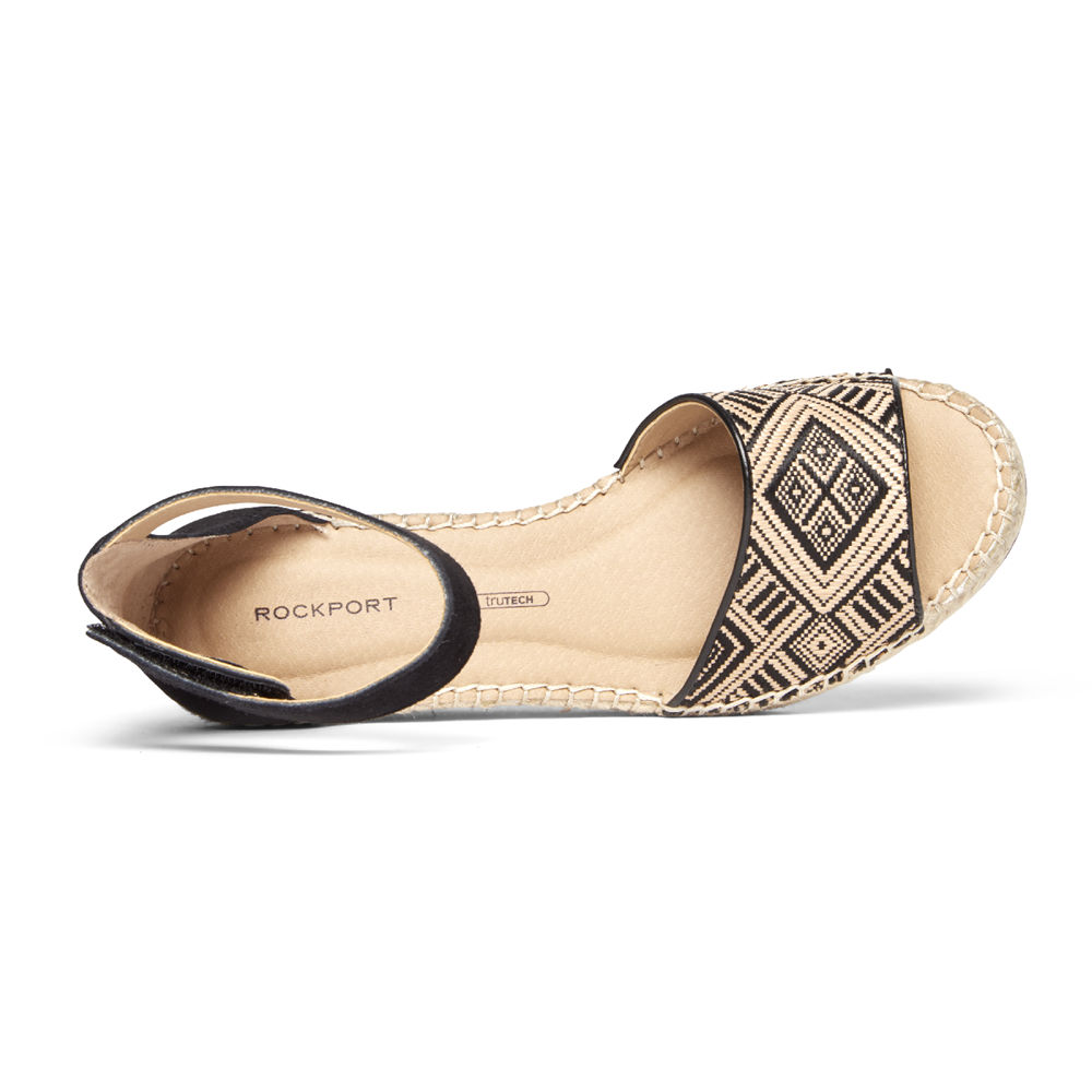 Rockport Womens Sandals Beige/Black - Marah Woven Ankle Strap - UK 638-LSGFVQ